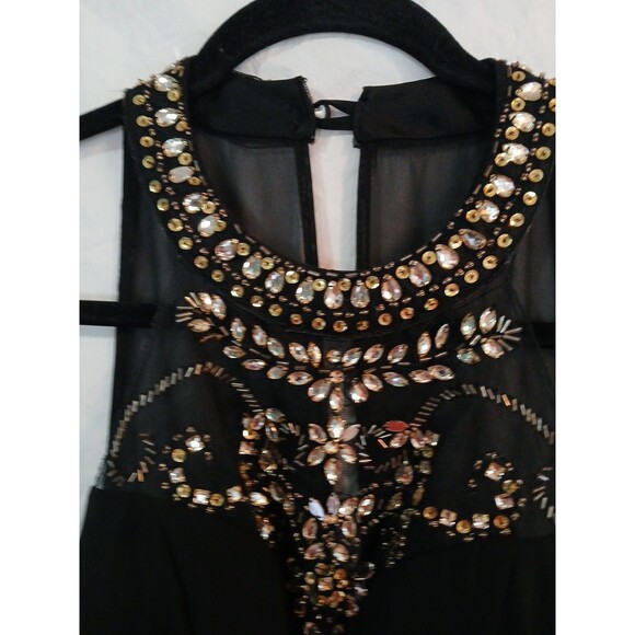 B. Darlin Junior/Womens Black And Gold High Neck Beaded Skater Dress Size 1/2 - Picture 5 of 16